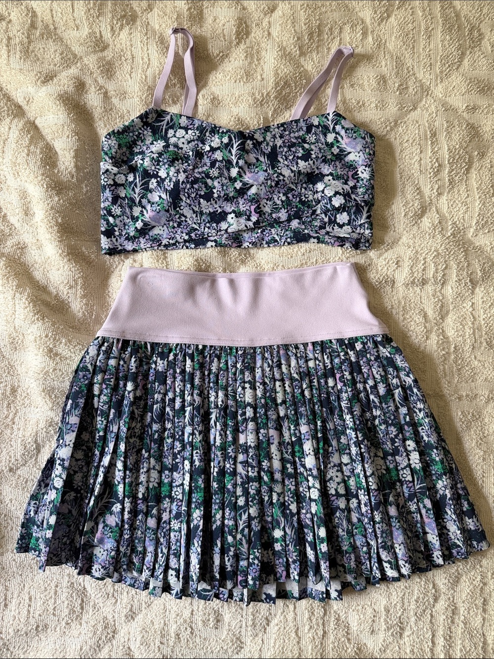 aerie Floral Pleated Skirt Set in Black, Green, Lavender